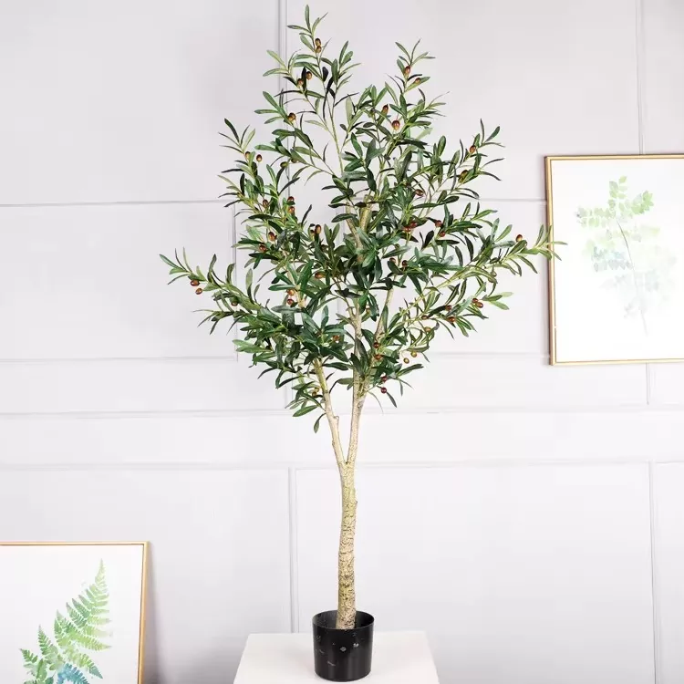 Customizable faux Olive Tree with black plastic pot